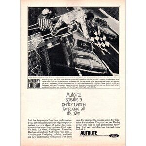 1967 Autolite Spark Plug Mercury Cougar Daytona 500 Finish Line Vintage Print Ad